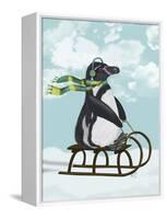 Penguin On Sled-Fab Funky-Framed Stretched Canvas