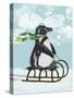 Penguin On Sled-Fab Funky-Stretched Canvas