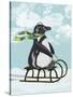 Penguin On Sled-Fab Funky-Stretched Canvas