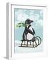 Penguin On Sled-Fab Funky-Framed Art Print