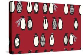 Penguin Parade Red-Joanne Paynter Design-Stretched Canvas