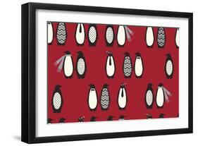Penguin Parade Red-Joanne Paynter Design-Framed Giclee Print