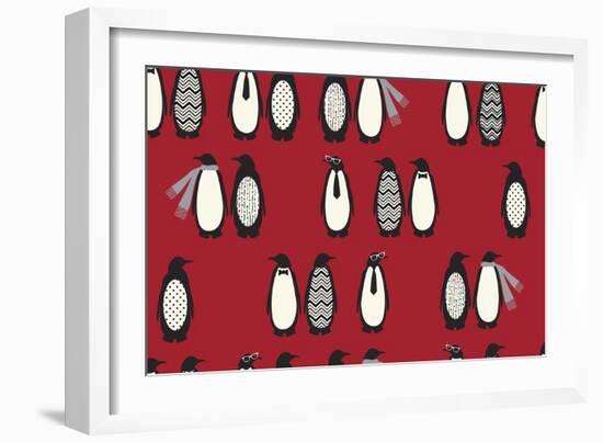 Penguin Parade Red-Joanne Paynter Design-Framed Giclee Print