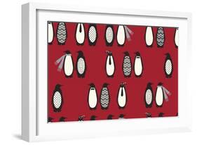 Penguin Parade Red-Joanne Paynter Design-Framed Giclee Print