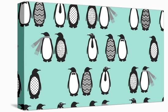 Penguin Parade-Joanne Paynter Design-Stretched Canvas