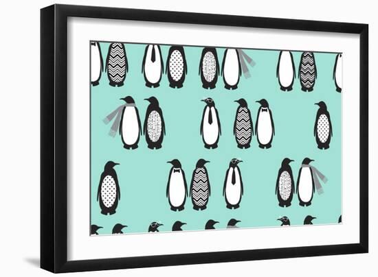 Penguin Parade-Joanne Paynter Design-Framed Giclee Print