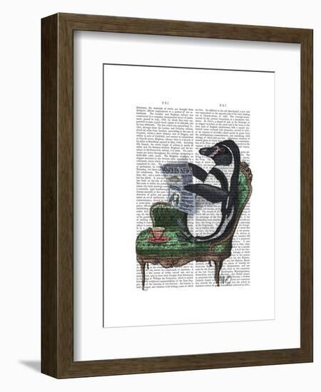 Penguin Reading Newspaper-Fab Funky-Framed Art Print