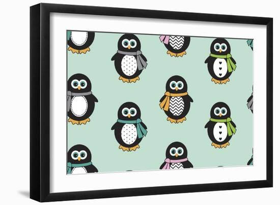 Penguin Scarves-Joanne Paynter Design-Framed Giclee Print