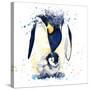 Penguin T-Shirt Graphics. Penguin Illustration with Splash Watercolor Textured Background. Unusual-Faenkova Elena-Stretched Canvas