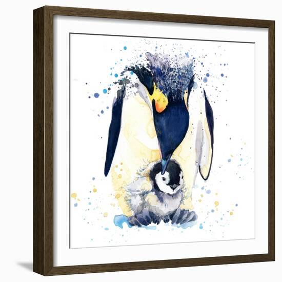 Penguin T-Shirt Graphics. Penguin Illustration with Splash Watercolor Textured Background. Unusual-Faenkova Elena-Framed Premium Giclee Print