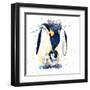 Penguin T-Shirt Graphics. Penguin Illustration with Splash Watercolor Textured Background. Unusual-Faenkova Elena-Framed Art Print