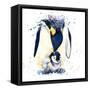 Penguin T-Shirt Graphics. Penguin Illustration with Splash Watercolor Textured Background. Unusual-Faenkova Elena-Framed Stretched Canvas