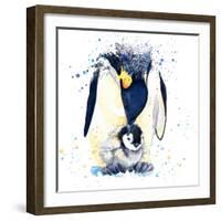 Penguin T-Shirt Graphics. Penguin Illustration with Splash Watercolor Textured Background. Unusual-Faenkova Elena-Framed Art Print