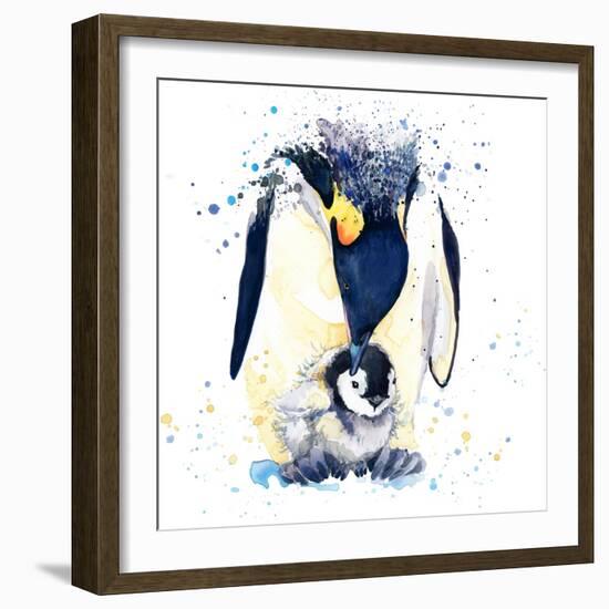 Penguin T-Shirt Graphics. Penguin Illustration with Splash Watercolor Textured Background. Unusual-Faenkova Elena-Framed Art Print