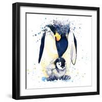 Penguin T-Shirt Graphics. Penguin Illustration with Splash Watercolor Textured Background. Unusual-Faenkova Elena-Framed Art Print