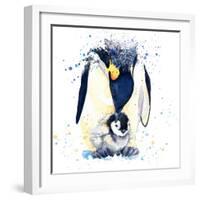 Penguin T-Shirt Graphics. Penguin Illustration with Splash Watercolor Textured Background. Unusual-Faenkova Elena-Framed Art Print