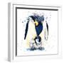 Penguin T-Shirt Graphics. Penguin Illustration with Splash Watercolor Textured Background. Unusual-Faenkova Elena-Framed Art Print