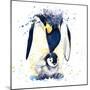 Penguin T-Shirt Graphics. Penguin Illustration with Splash Watercolor Textured Background. Unusual-Faenkova Elena-Mounted Art Print