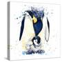 Penguin T-Shirt Graphics. Penguin Illustration with Splash Watercolor Textured Background. Unusual-Faenkova Elena-Stretched Canvas