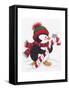 Penguin with Mouse on a Candy Cane-Beverly Johnston-Framed Stretched Canvas