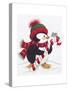 Penguin with Mouse on a Candy Cane-Beverly Johnston-Stretched Canvas