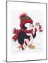 Penguin with Mouse on a Candy Cane-Beverly Johnston-Mounted Giclee Print