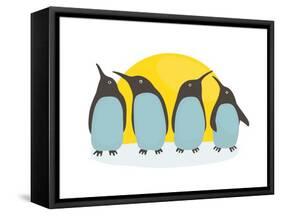 Penguins and Sun. Illustration of Penguins Birds Standing. Vector Eps8-Popmarleo-Framed Stretched Canvas