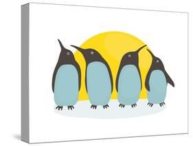 Penguins and Sun. Illustration of Penguins Birds Standing. Vector Eps8-Popmarleo-Stretched Canvas