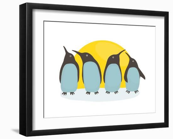 Penguins and Sun. Illustration of Penguins Birds Standing. Vector Eps8-Popmarleo-Framed Art Print