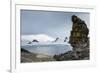 Penguins below dramatic rock formations, Half Moon Bay, South Sheltand Islands, Antarctica, Polar R-Michael Runkel-Framed Photographic Print