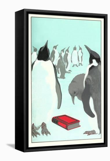Penguins Discover a Book-null-Framed Stretched Canvas