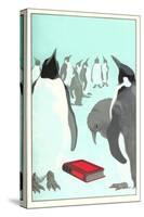 Penguins Discover a Book-null-Stretched Canvas