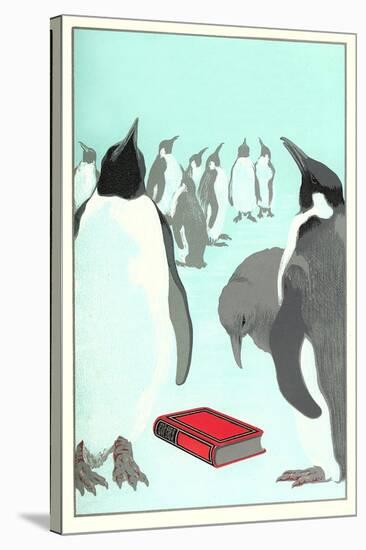 Penguins Discover a Book-null-Stretched Canvas