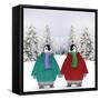 Penguins in Duffle Coats and Scarves Holding-null-Framed Stretched Canvas