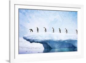 Penguins, Line Walking Along Iceberg-null-Framed Photographic Print