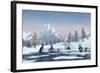 Penguins on a Frozen Lake in a Snowy Christmas Mountain Landscape. A 3D Render.-Sara Winter-Framed Art Print