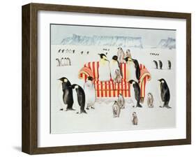 Penguins on a Red and White Sofa, 1994-E.B. Watts-Framed Giclee Print