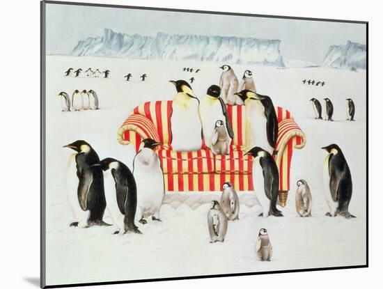 Penguins on a Red and White Sofa, 1994-E.B. Watts-Mounted Giclee Print