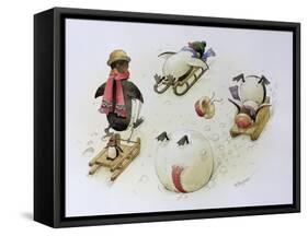 Penguins Sledging, 1999-Kestutis Kasparavicius-Framed Stretched Canvas