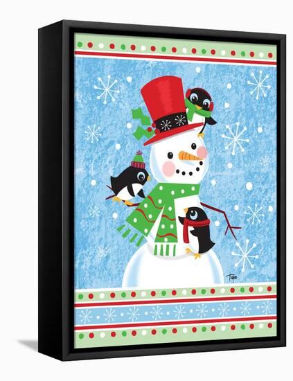 Penguins & Snowman-Teresa Woo-Framed Stretched Canvas