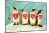 Penguins Spelling Out Love-null-Mounted Art Print