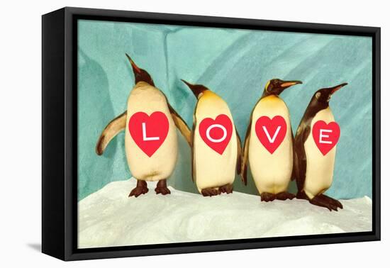 Penguins Spelling Out Love-null-Framed Stretched Canvas