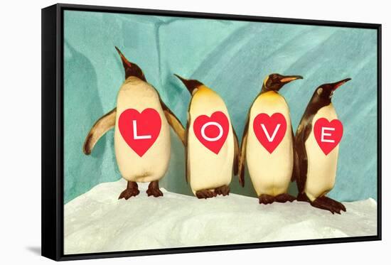 Penguins Spelling Out Love-null-Framed Stretched Canvas