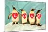 Penguins Spelling Out Love-null-Mounted Art Print