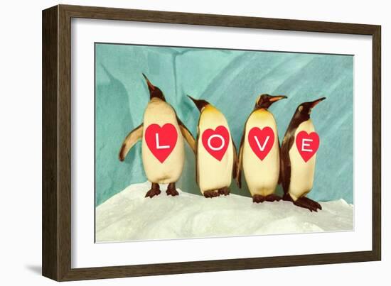 Penguins Spelling Out Love-null-Framed Art Print