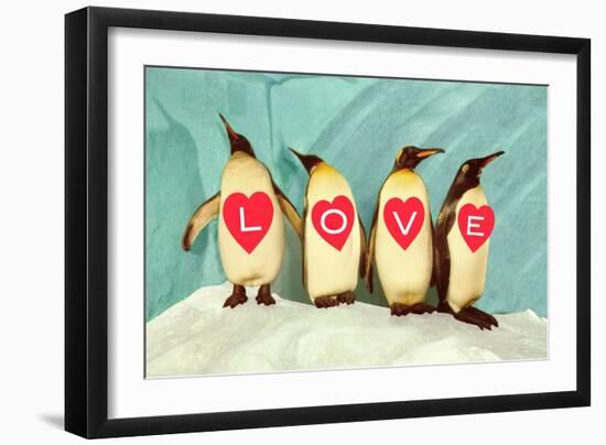 Penguins Spelling Out Love-null-Framed Art Print
