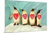 Penguins Spelling Out Love-null-Mounted Art Print