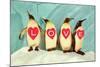 Penguins Spelling Out Love-null-Mounted Art Print