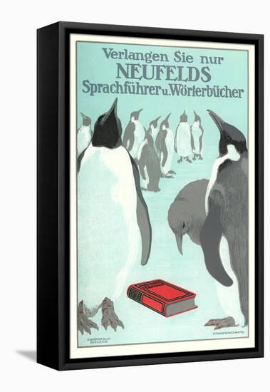 Penguins with Book-null-Framed Stretched Canvas