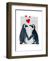 Penguins with Love Hearts-Fab Funky-Framed Art Print